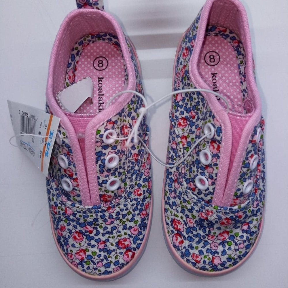 Koalakids Girls Sneakers , Tiny  Blue and Pink Floral Print, Size 8 Toddler.